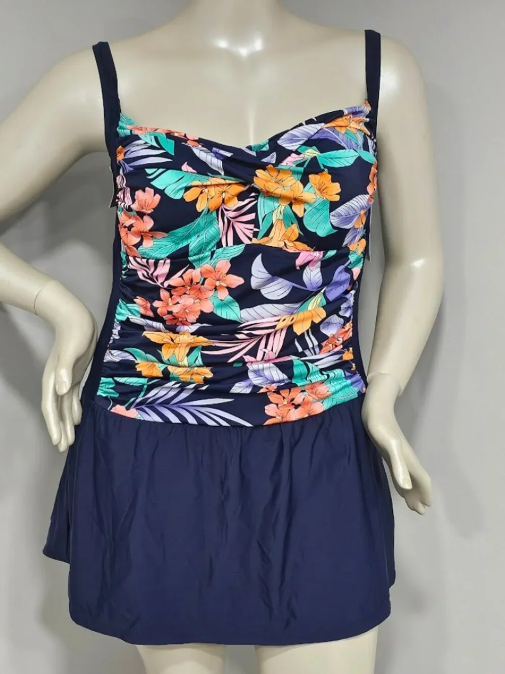 Swim Solutions Colorblocked Tummy-Control Swimdress
